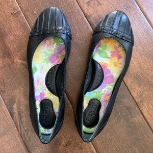Born Black Leather Flats with Floral Insole